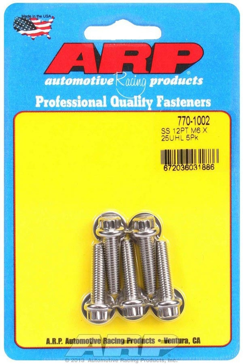 ARP M6 x 1.00 x 25 12pt SS Bolts (5/pkg) - 770-1002