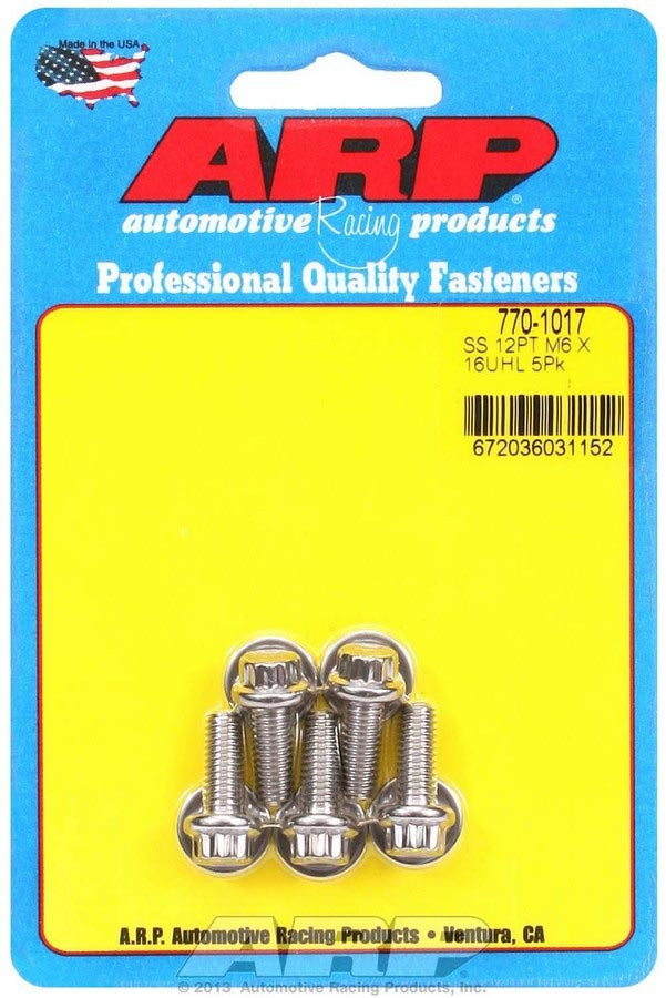 ARP M6 x 1.00 x 16 SS 12pt Bolts (5/pkg) - 770-1017