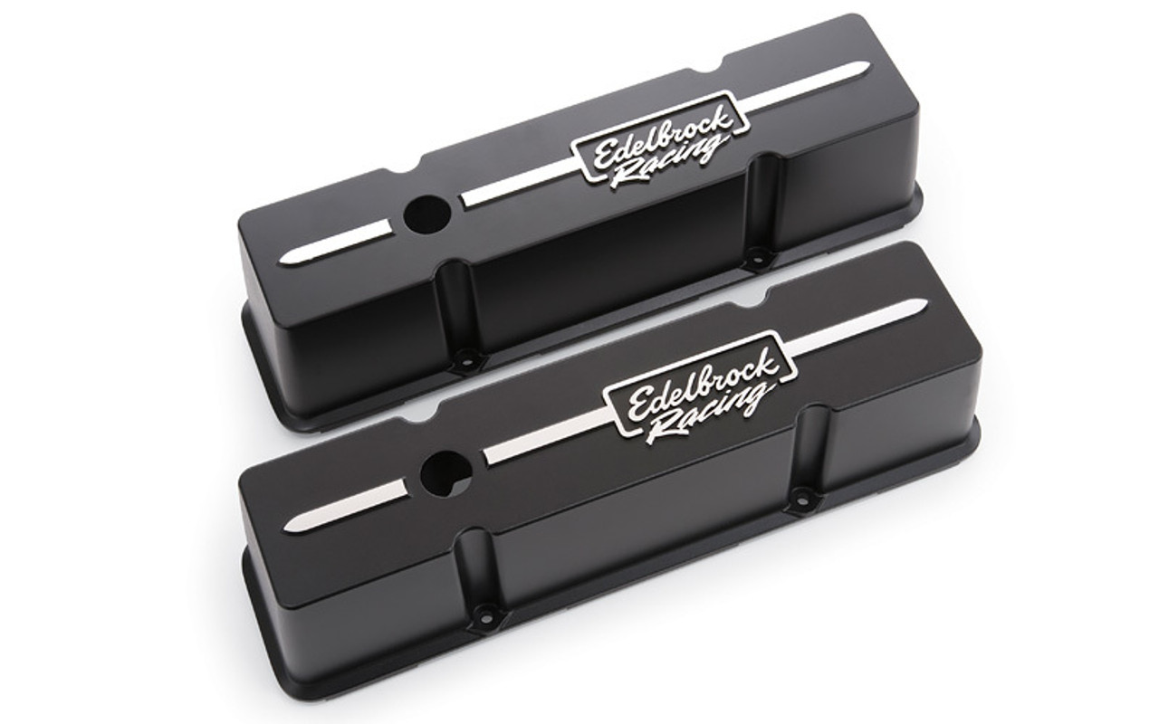 Edelbrock Valve Cover Racing Series Chevrolet 1959-1986 262-400 CI V8 Tall Black - 41643