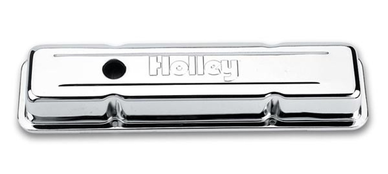 SBC Chrome Valve Covers w/Holley Logo - Short