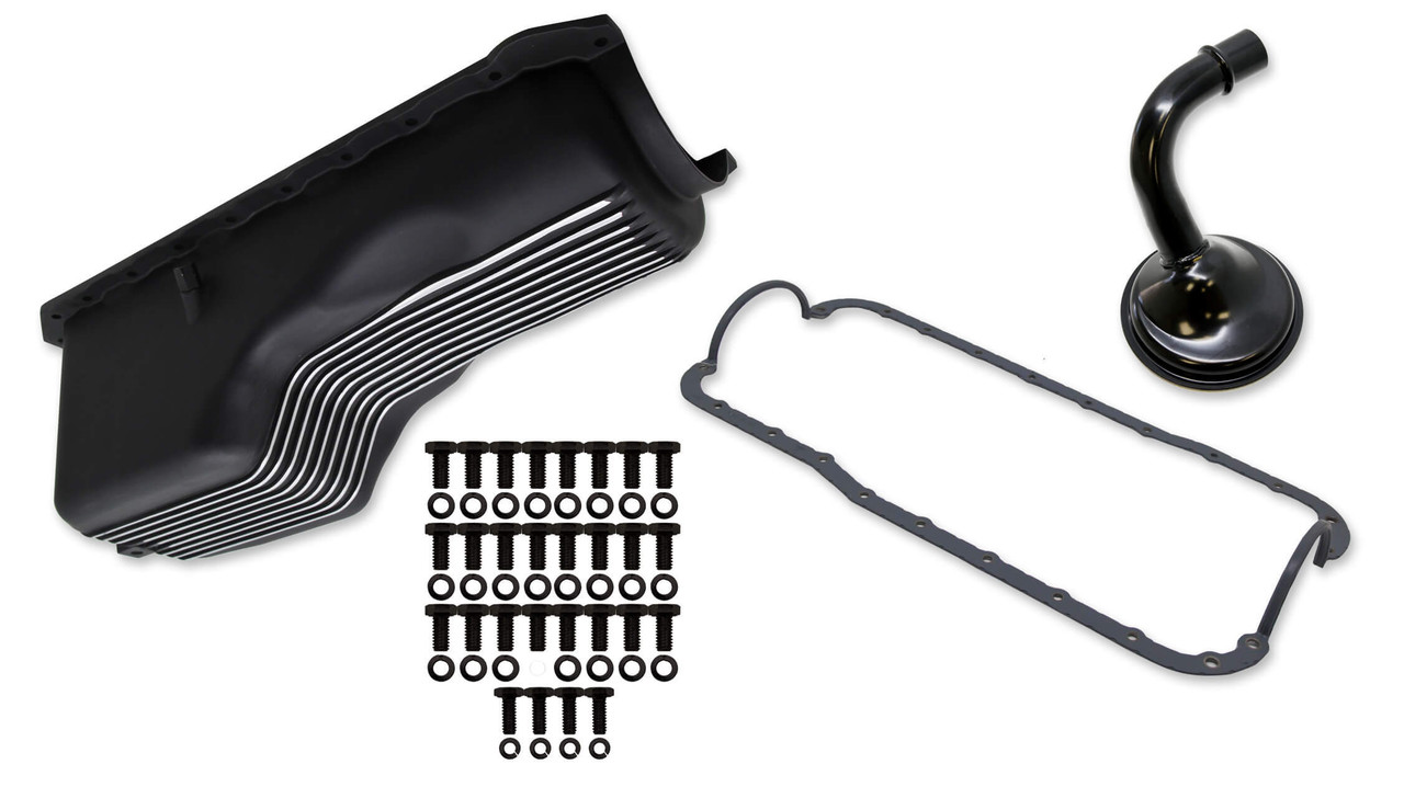 4qt Alm Finned Oil Pan Kit BBC 65-90 Black