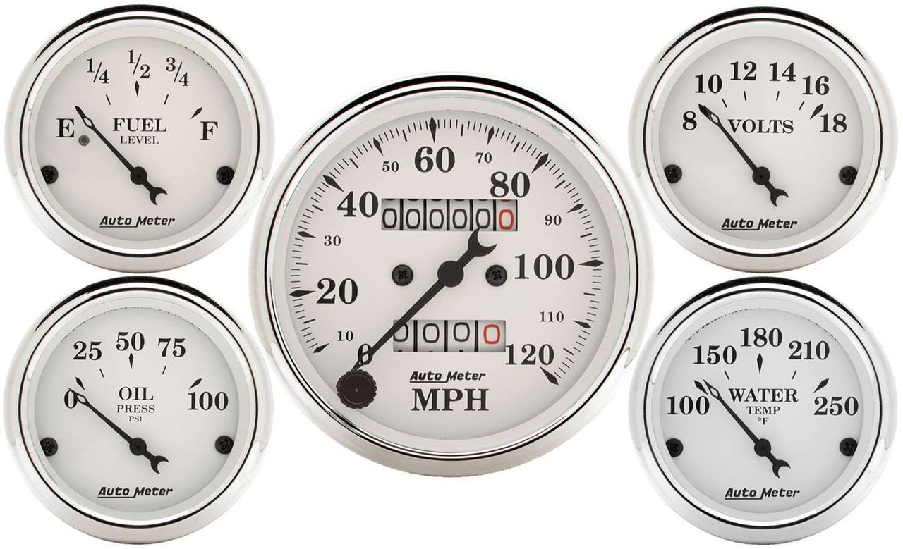 Auto Meter Speedometer 3-1/8in and 2-1/16in Mechanical 5-Piece Old Tyme White Gauge Kit - 1601