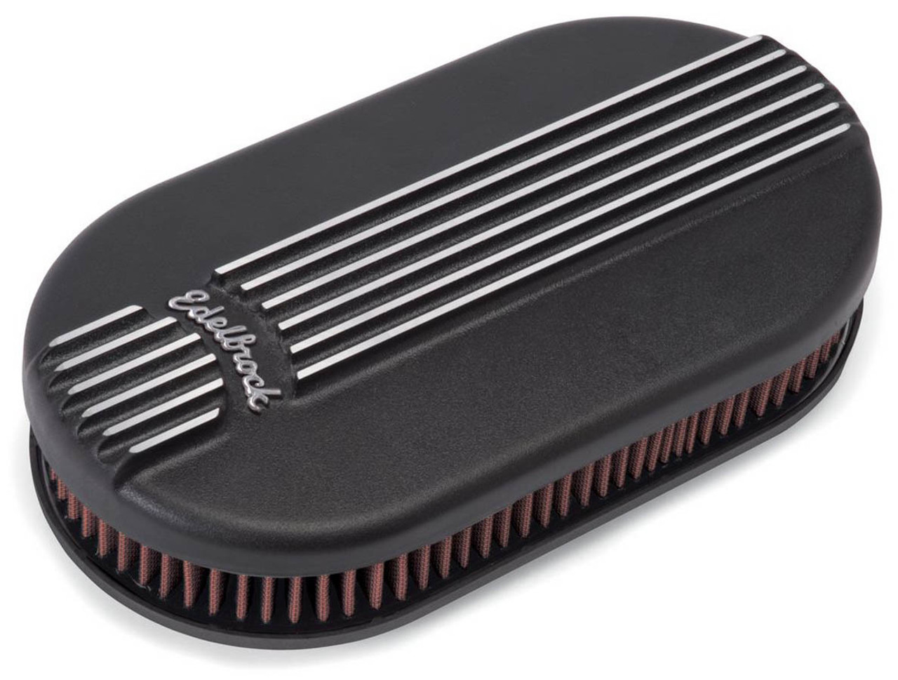 Edelbrock Air Cleaner Classic Series Oval Aluminum Top Cloth Element 17 5In X 9 35In X 3 9In Black - 41153