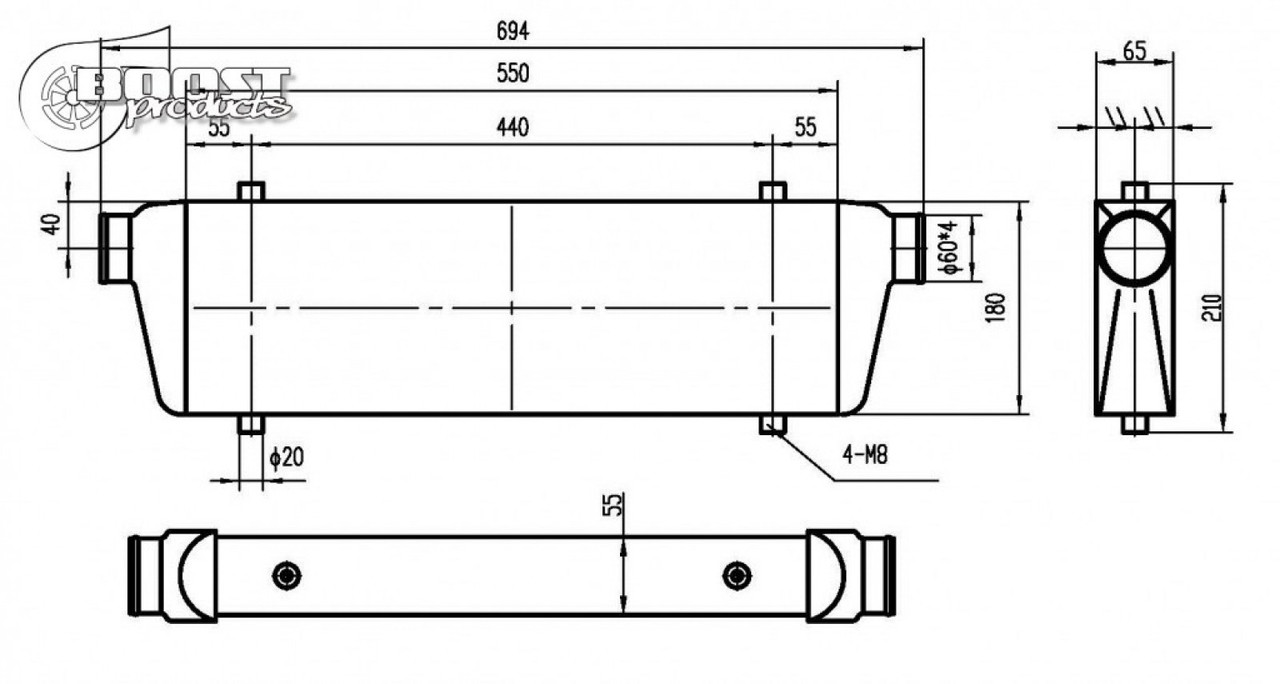 BOOST Products Competition Intercooler 500HP 22" x 7" x 2.5" with 2-3/8" I/O OD (BOP-1101551865)