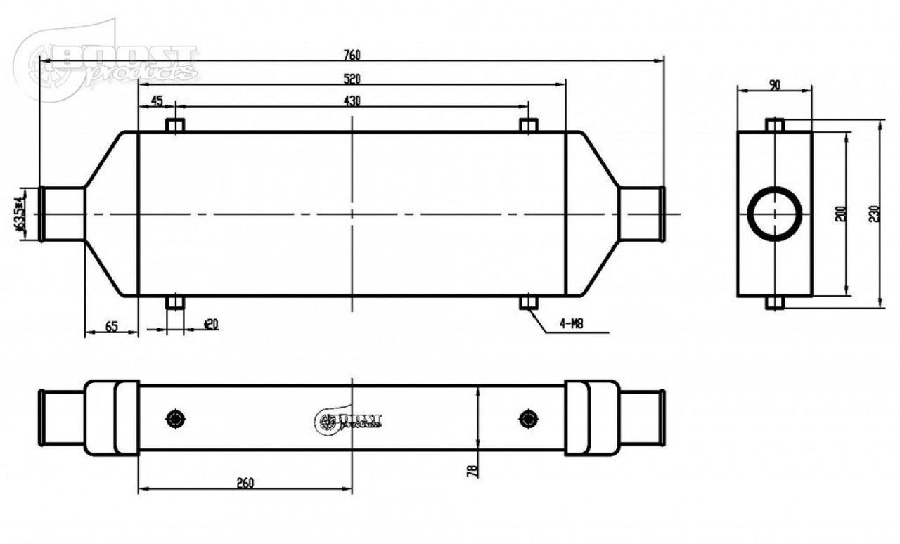 BOOST Products Competition Intercooler 550HP 21" x 8" x 3.5" with 2.5" I/O OD (BOP-1101522090)