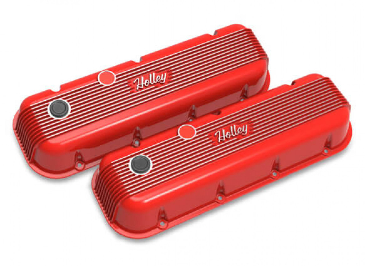 Holley Vintage Series Finned Valve Covers - BBC - Holley Red Machined (HOL-1241-303)