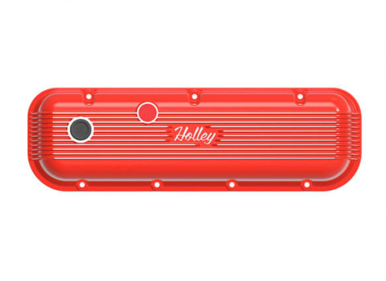 Holley Vintage Series Finned Valve Covers - BBC - Holley Red Machined (HOL-1241-303)