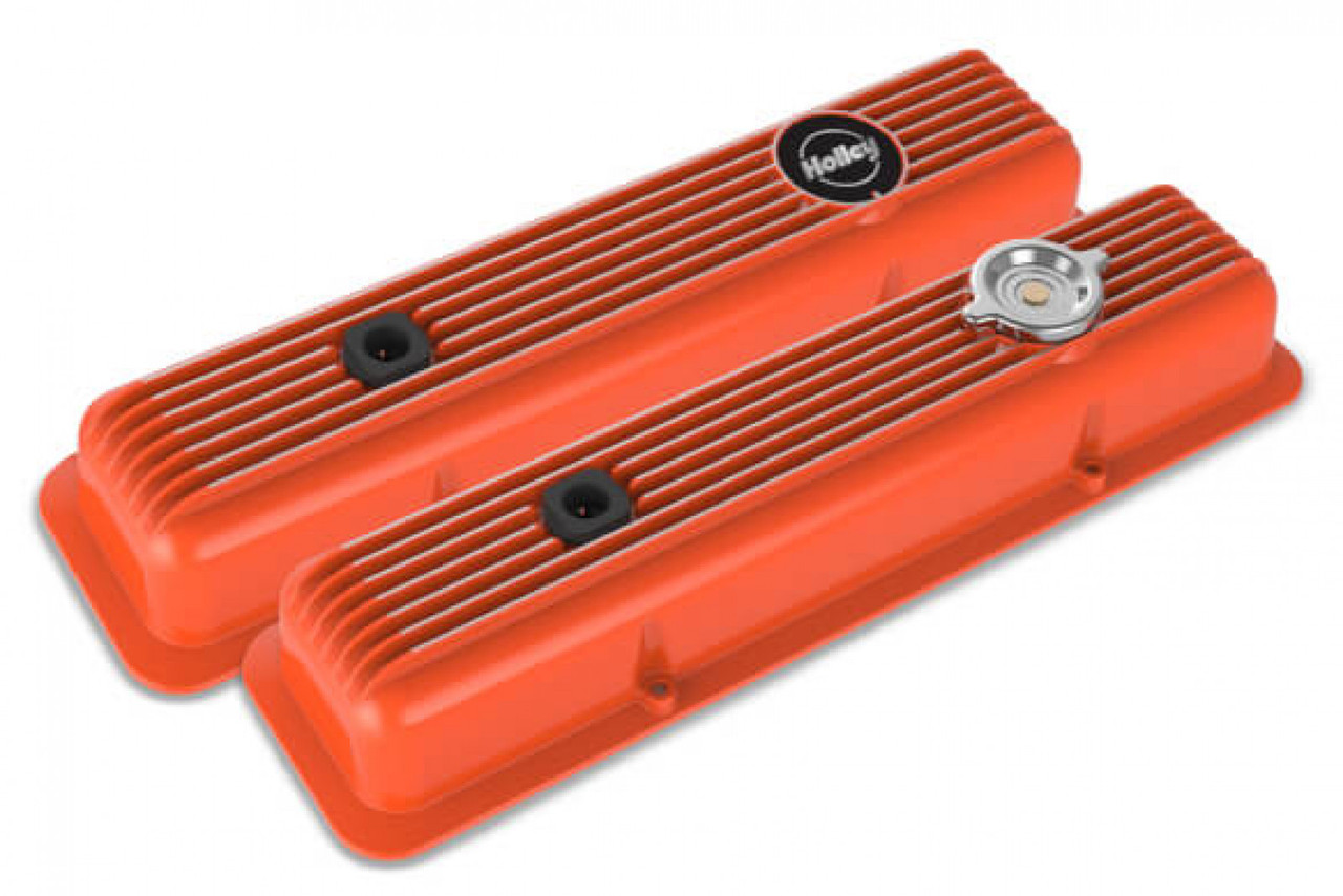 Holley Valve Covers - Muscle Series - Finned - SBC - Factory Orange (HOL-1241-136)