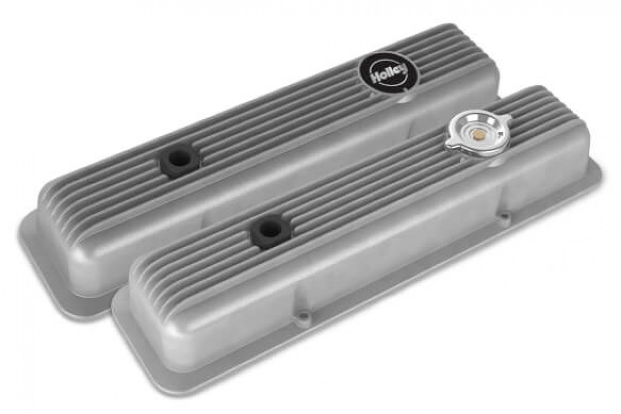 Holley Valve Covers - Muscle Series - Finned - SBC - Natural (HOL-1241-134)