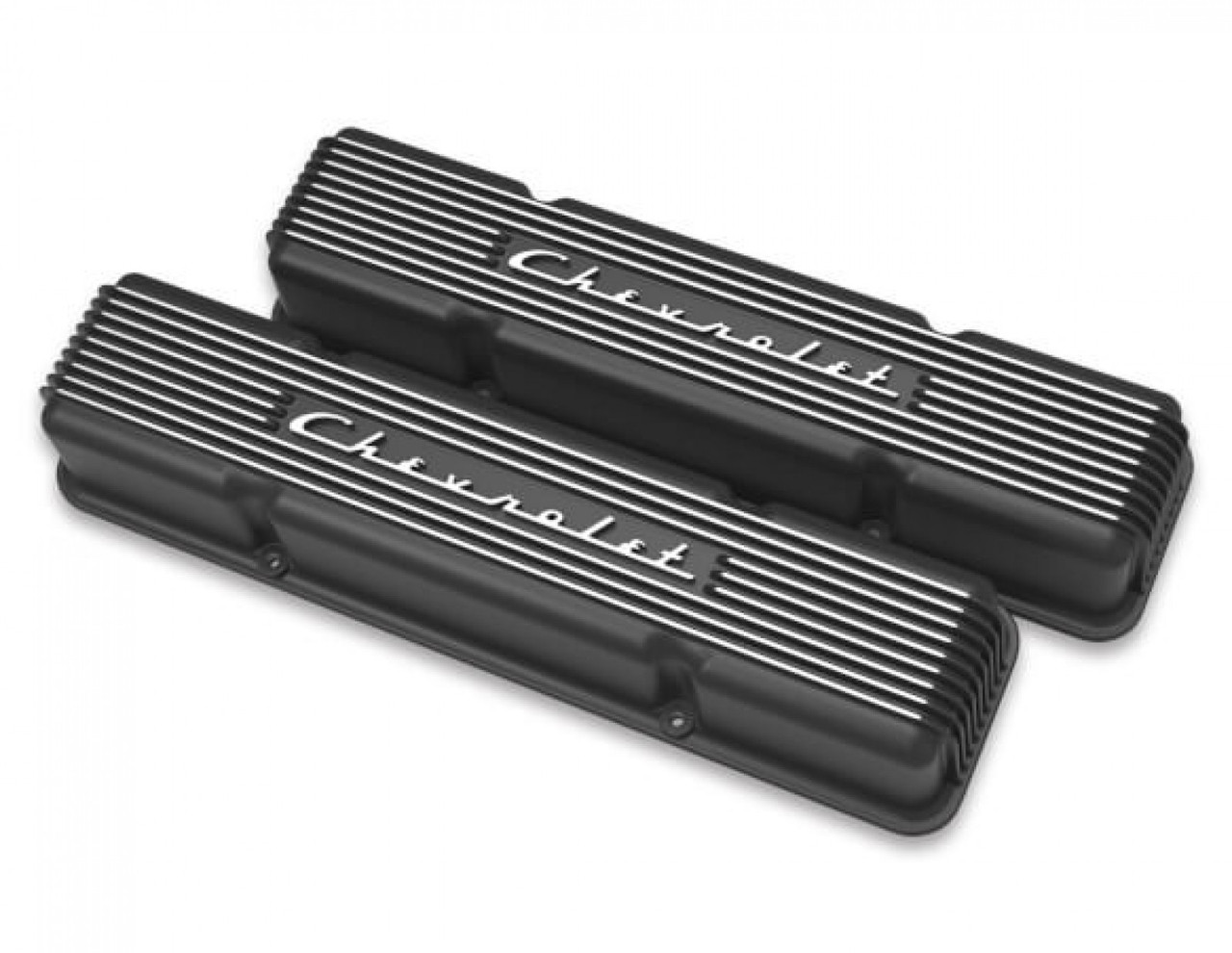 Holley GM Licensed Vintage Series SBC Valve Covers Satin Black Machined Finish (HOL-1241-108)
