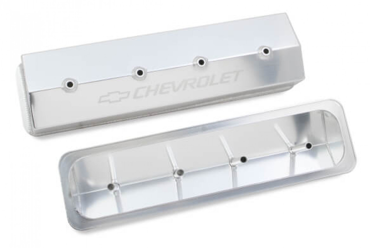 Holley GM Licensed Valve Cover - Track Series - SBC - Fabricated Aluminum - Center Bolt - Silver (HOL-1241-285)