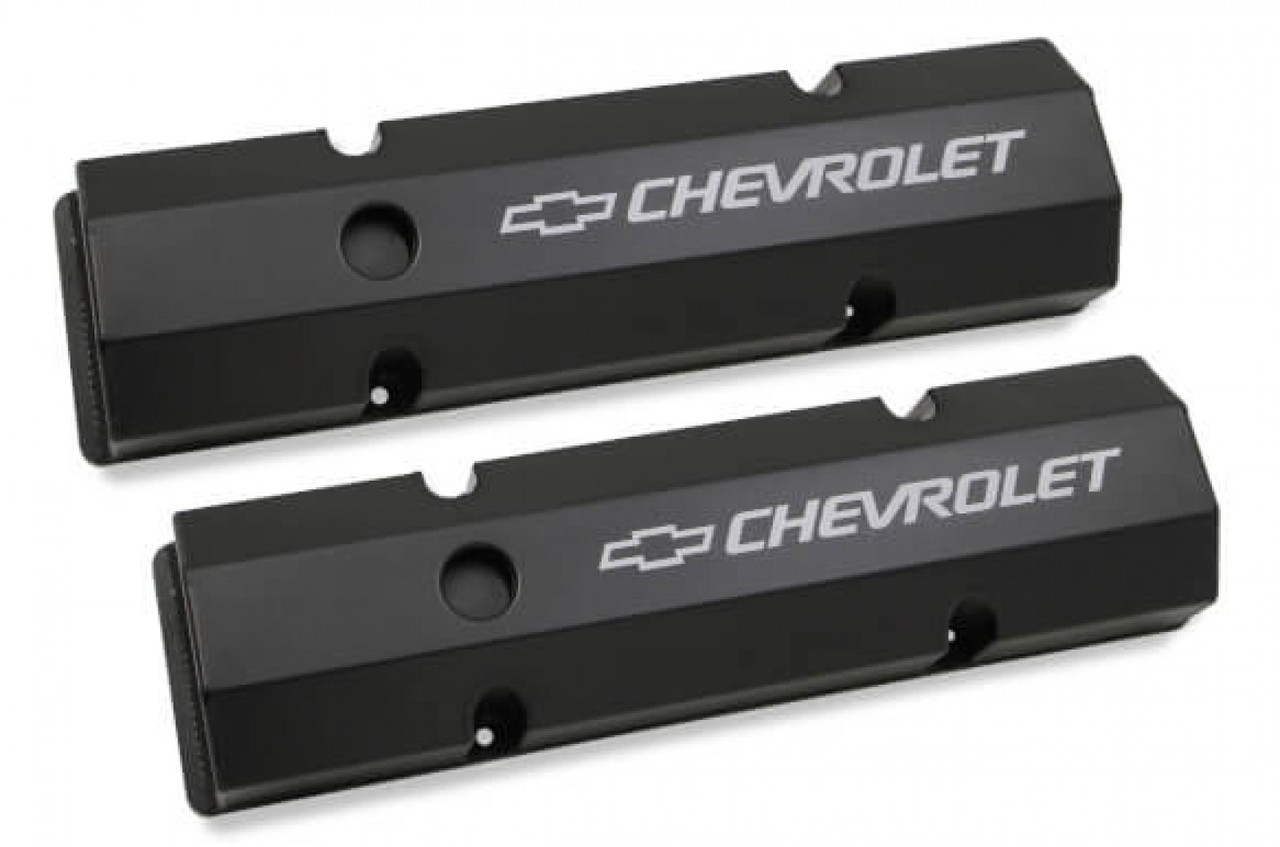 Holley GM Licensed Valve Cover - Track Series - SBC - Fabricated Aluminum - Perimeter Bolt - Black (HOL-2241-288)