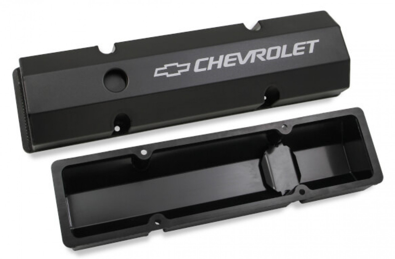 Holley GM Licensed Valve Cover - Track Series - SBC - Fabricated Aluminum - Perimeter Bolt - Black (HOL-2241-288)