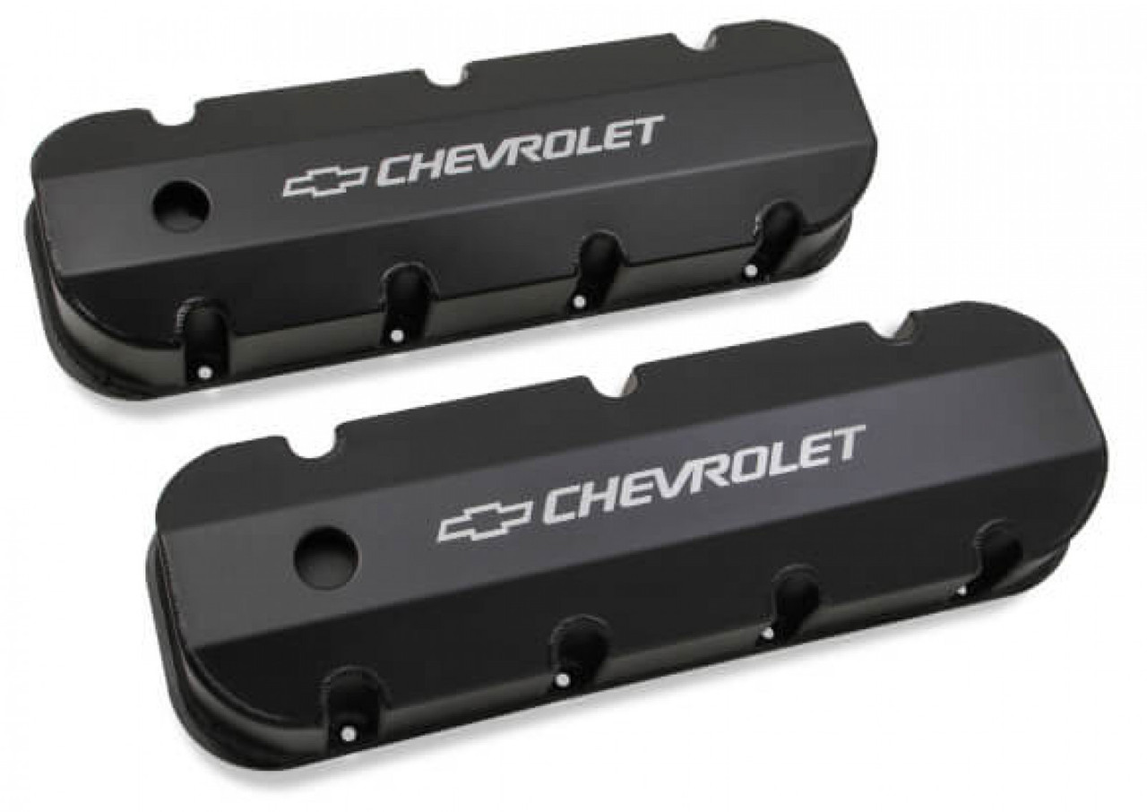 Holley GM Licensed Valve Cover - Track Series  - BBC - Fabricated Aluminum - Short Bolt - Black (HOL-2241-281)