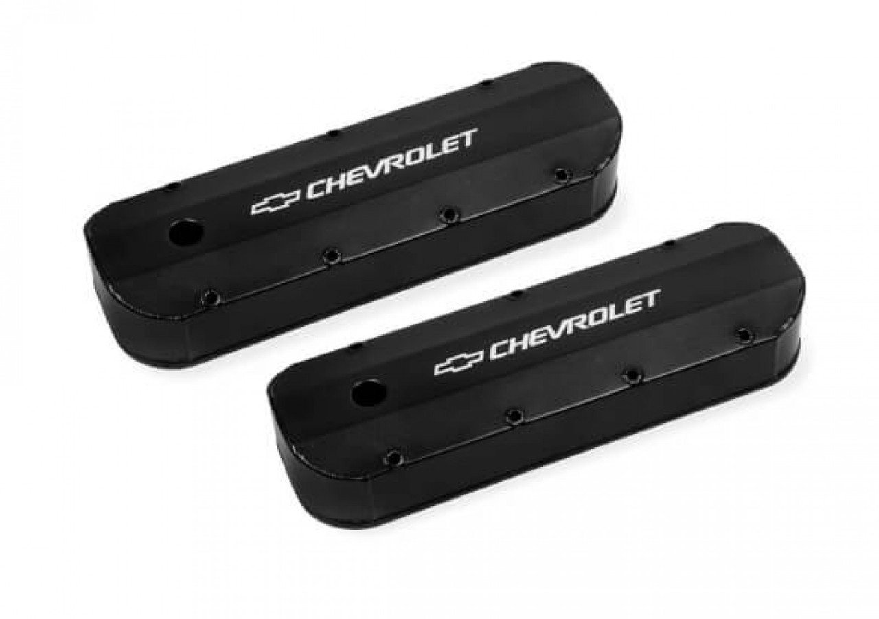 Holley GM Licensed Valve Cover - Track Series  - BBC - Fabricated Aluminum - Long Bolt - Black (HOL-2241-279)