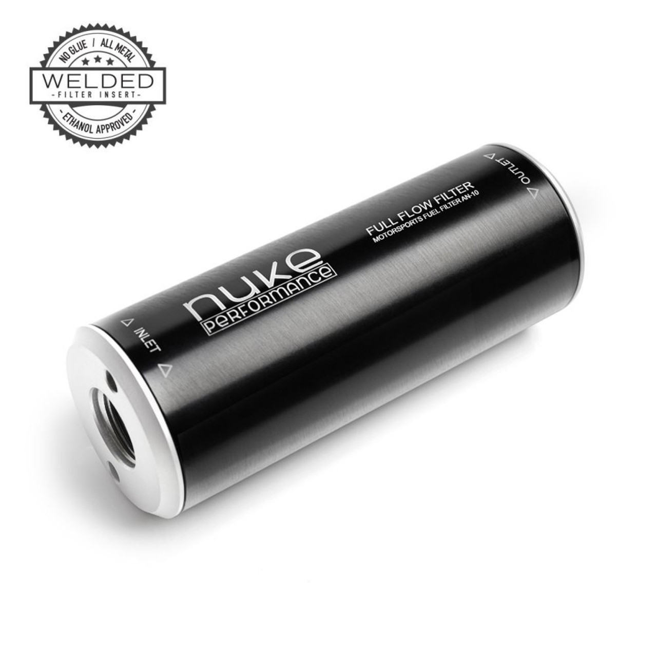 Nuke Performance Fuel Filter Slim 100 micron AN-10 - Welded stainless steel element (NUK-20002202-NEW)