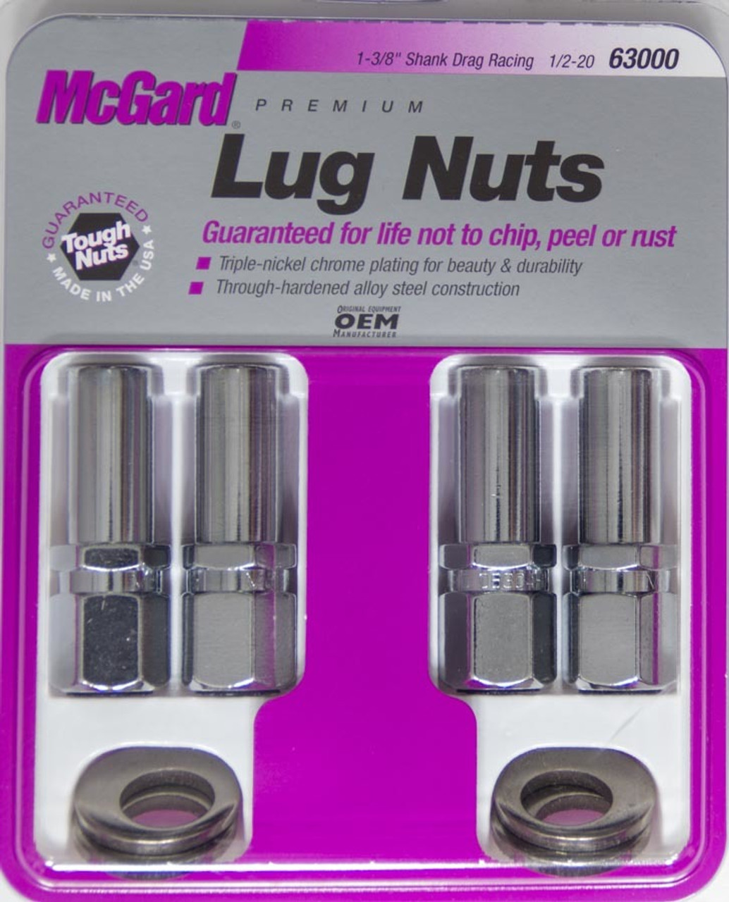 McGard Hex Lug Nut (Drag Racing X-Long Shank) 1/2-20 / 13/16 Hex / 2.475in. Length (4-Pack) - Chrome - 63000