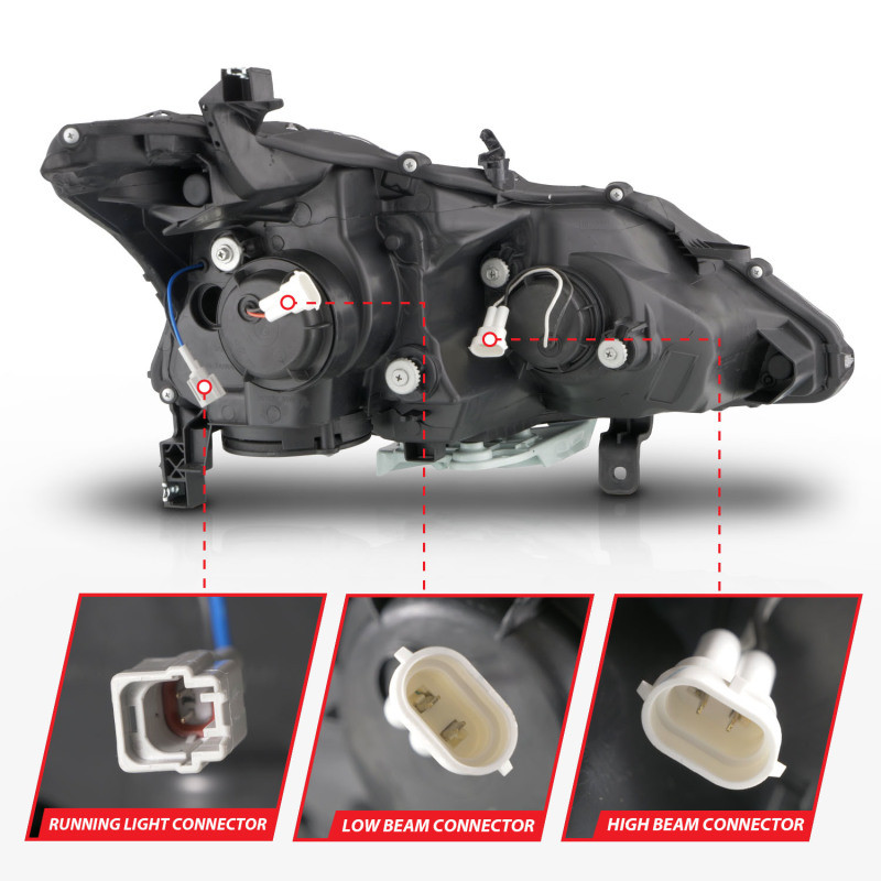 ANZO 13-15 Nissan Altima (w/o Factory HID Bulbs) Projector Headlights - w/ Light Bar Black Housing - 121569 Photo - Unmounted