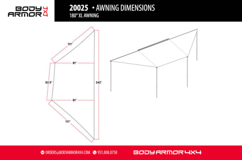 Body Armor 4x4 Sky Ridge 180XL w/ Mounting Brackets - 20025 Technical Drawing
