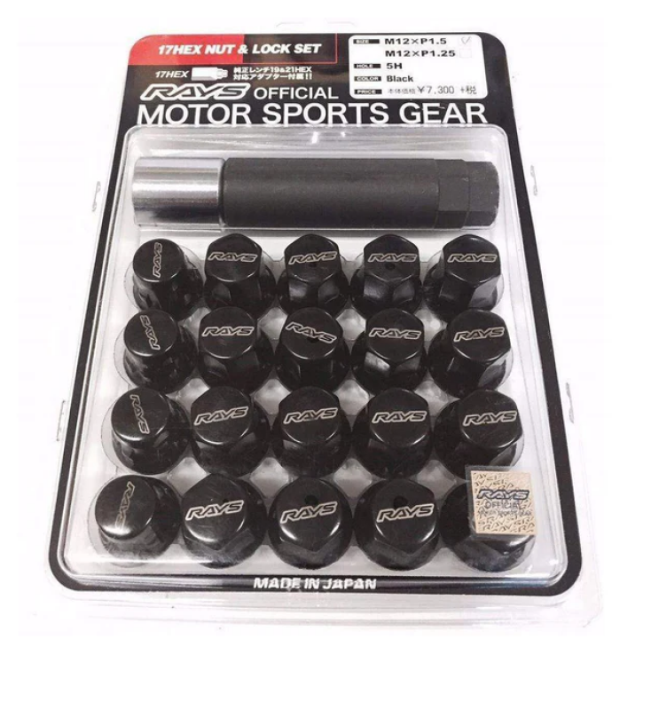 Rays M12x1.25 5 holes 16pcs nut, 4pcs Lock nut, 1 adapter & 1 lock nut key - Black - W1712125B User 1