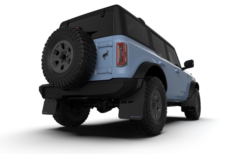 Rally Armor 21-22 Ford Bronco (Plstc Bmpr + RR - NO Rptr/Sprt) Blk Mud Flap w/Met. Blk Logo - MF85-RR-PL-MBK User 1