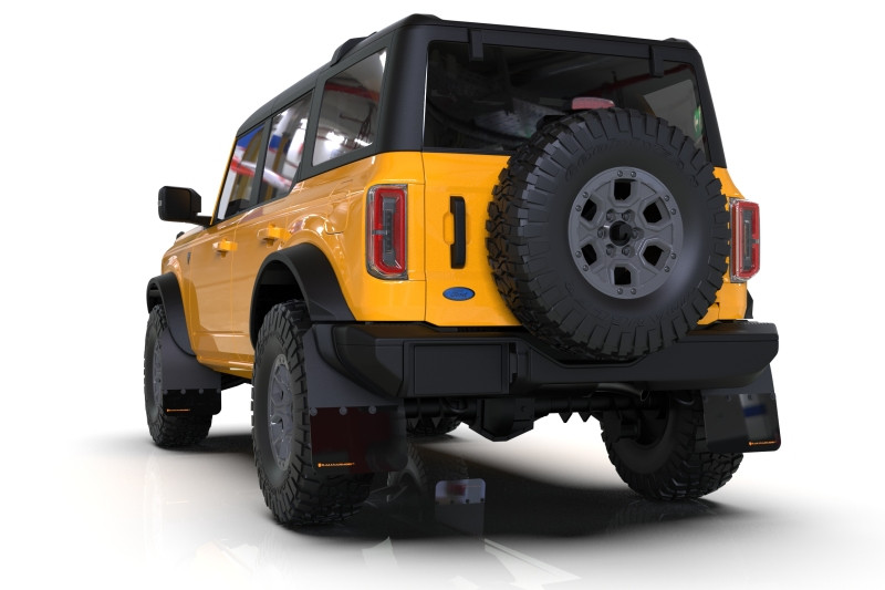 Rally Armor 21-22 Ford Bronco (Plstc Bmpr + RR - NO Rptr/Sprt) Blk Mud Flap w/Met. Blk Logo - MF85-RR-PL-MBK User 1