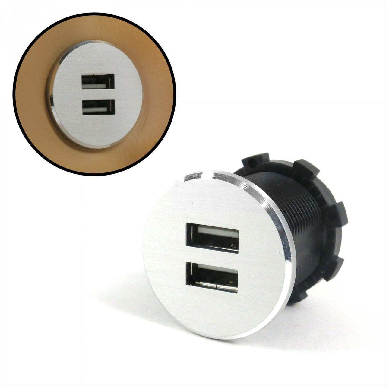 Silver Dash Mount Dual Port USB Charger