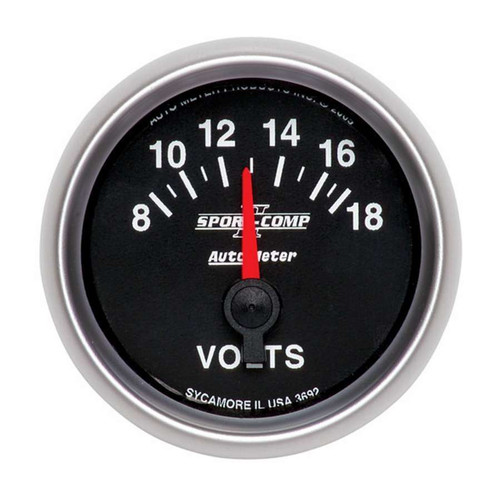 Autometer Sport-Comp II 52mm 8-18 Volt Short Sweep Electronic Voltmeter - 3692