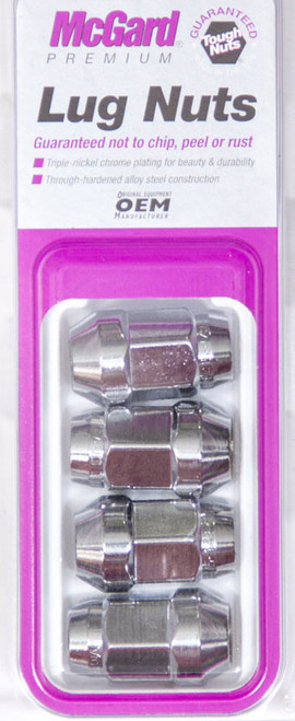 McGard Hex Lug Nut (Cone Seat Bulge Style) M12X1.5 / 3/4 Hex / 1.45in. Length (4-Pack) - Chrome - 64012