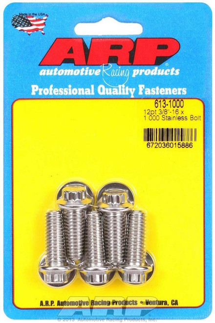 ARP 3/8in - 16 x 1.000 12pt SS Bolts (5/pkg) - 613-1000