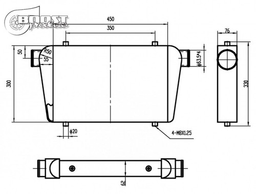BOOST Products Competition Intercooler 650HP 18" x 12" x 3" with 2.5" I/O OD (BOP-1101453176)