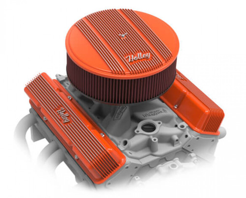 Holley Vintage Series 14" Round Finned Air Cleaner Assembly, with 4" Premium Filter - Factory Orange Finish (HOL-1120-129)