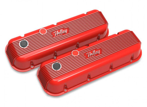 Holley Vintage Series Finned Valve Covers - BBC - Holley Red Machined (HOL-1241-303)