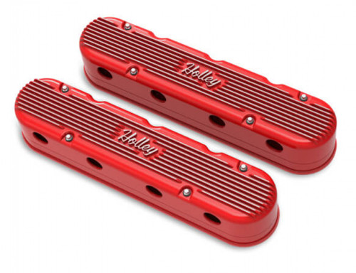 Holley 2-Piece Vintage Series Valve Cover - Gen III/IV LS - Gloss Red Machined (HOL-1241-174)