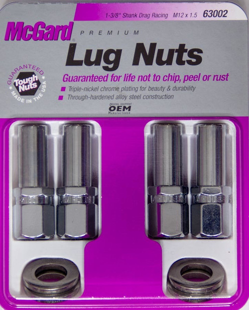 McGard Hex Lug Nut (Drag Racing X-Long Shank) M12X1.5 / 13/16 Hex / 2.475in. Length (4-Pk) - Chrome - 63002