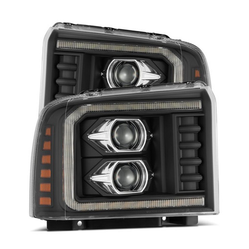 AlphaRex 05-07 Ford F250/350/450/550 Super Duty PRO-Series Proj. Headlights Blk w/Seq Sig. + SWB DRL - 880315 Photo - Primary