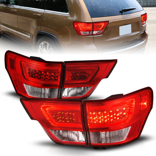 ANZO 11-13 Jeep Grand Cherokee LED Taillights w/ Lightbar Chrome Housing Red/Clear Lens 4pcs - 311442 Photo - Primary