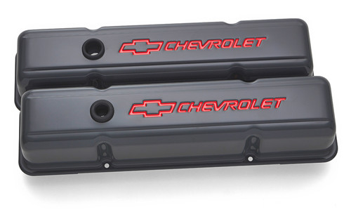 SBC Valve Covers Shark Gray w/Bowtie Logo