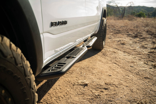 DV8 Offroad 19-25 RAM 1500 Crew Cab OE Plus Side Steps - Black Steel - SRDR1-01 Photo - out of package