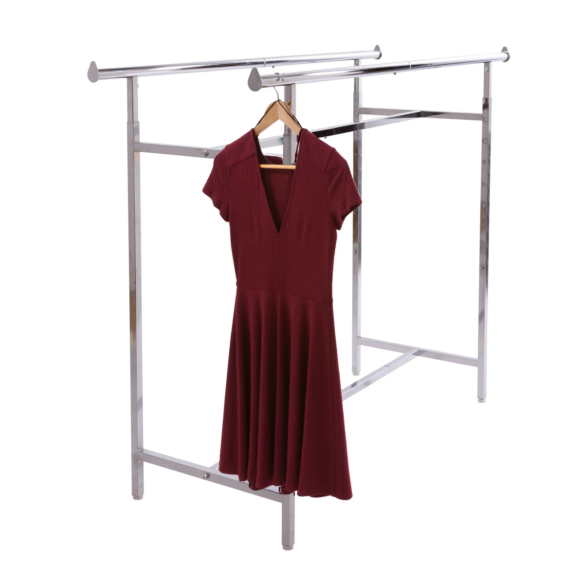 72" Adjustable Height Double Bar Rack with Top Basket Clothing Display 