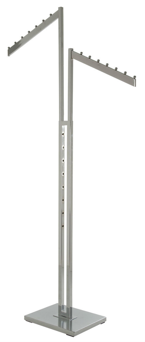 Two Sided Clothing Rack with TWO Waterfall Display Arms | CHROME