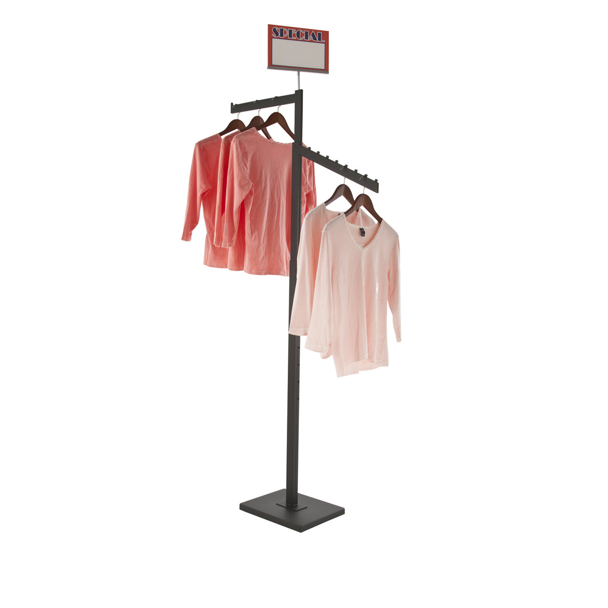 Black 2-Way Clothing Rack with Straight Arms - Adjustable 48 to 72