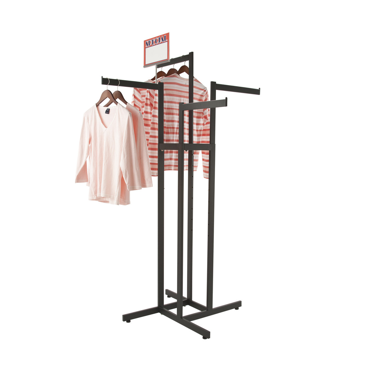 https://cdn11.bigcommerce.com/s-u7ds2t/images/stencil/1200x1200/products/629/3248/4_Way_All_Rectangular_Tube_Rack_4_Straight_16_Arms_Black__21099.1503072425.jpg?c=2?imbypass=on