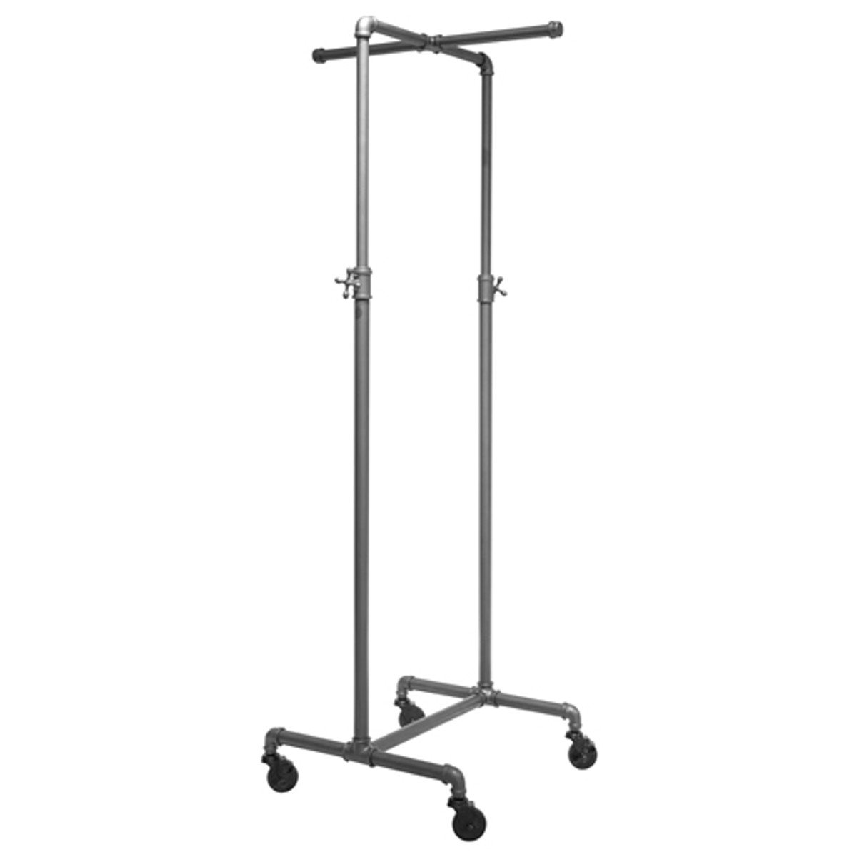 Pipeline 2 Way Adjustable Height Clothing Rack w/ Cross Bar | GREY