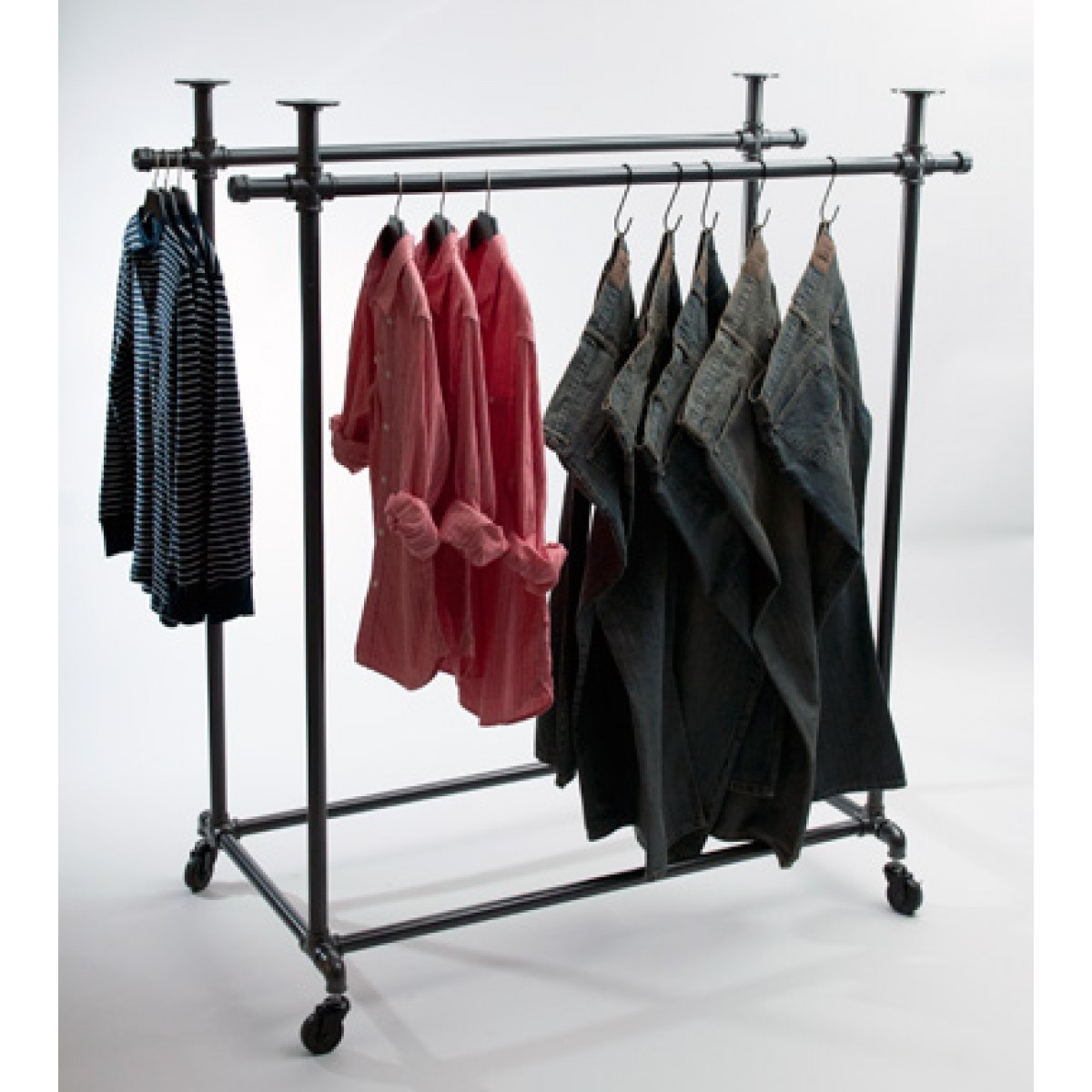 Single Bar Clothing Rack with Feature Ends - Pipe Clothing Rack