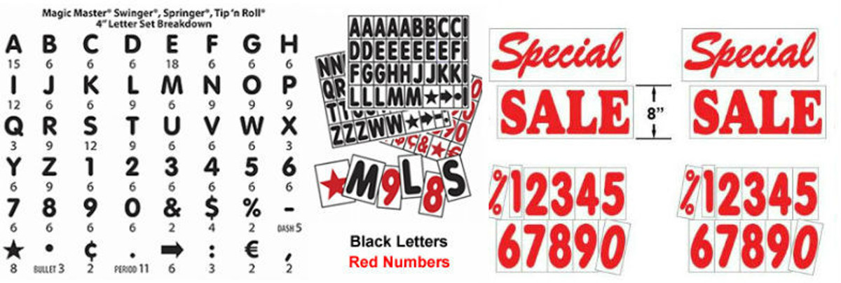 314 - 4 Letters & Numbers KIT for WHITE Message Board Sidewalk Sign