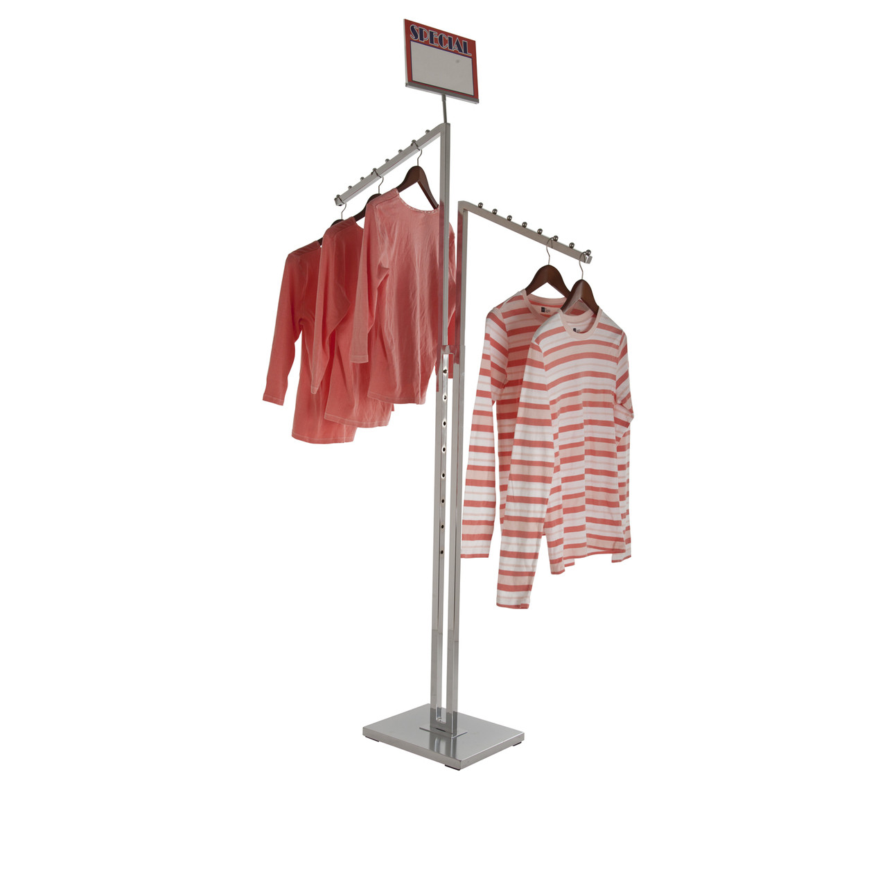 2 Way Clothing Rack with TWO Slanted Display Arms | CHROME