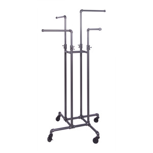 4 Way Rolling Pipeline Clothing Rack with Adjustable Height Arms  | GREY
