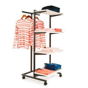 T Stand & Four Shelves Combination Clothing Rack  White Shelves