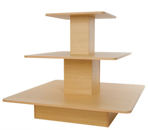 Three Tier Square Wood Retail Display Table  Maple